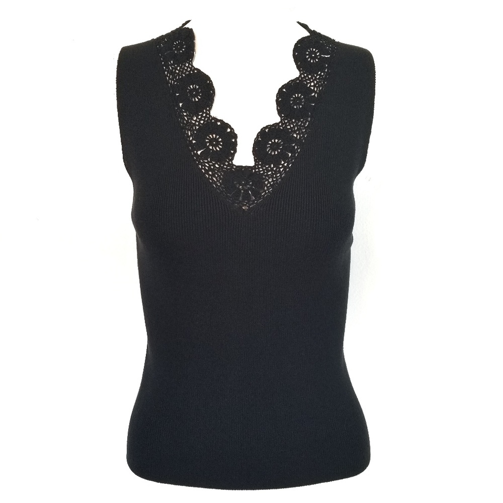 Juliana Crochet Lace V-Neck Knit Silk Blouse Small